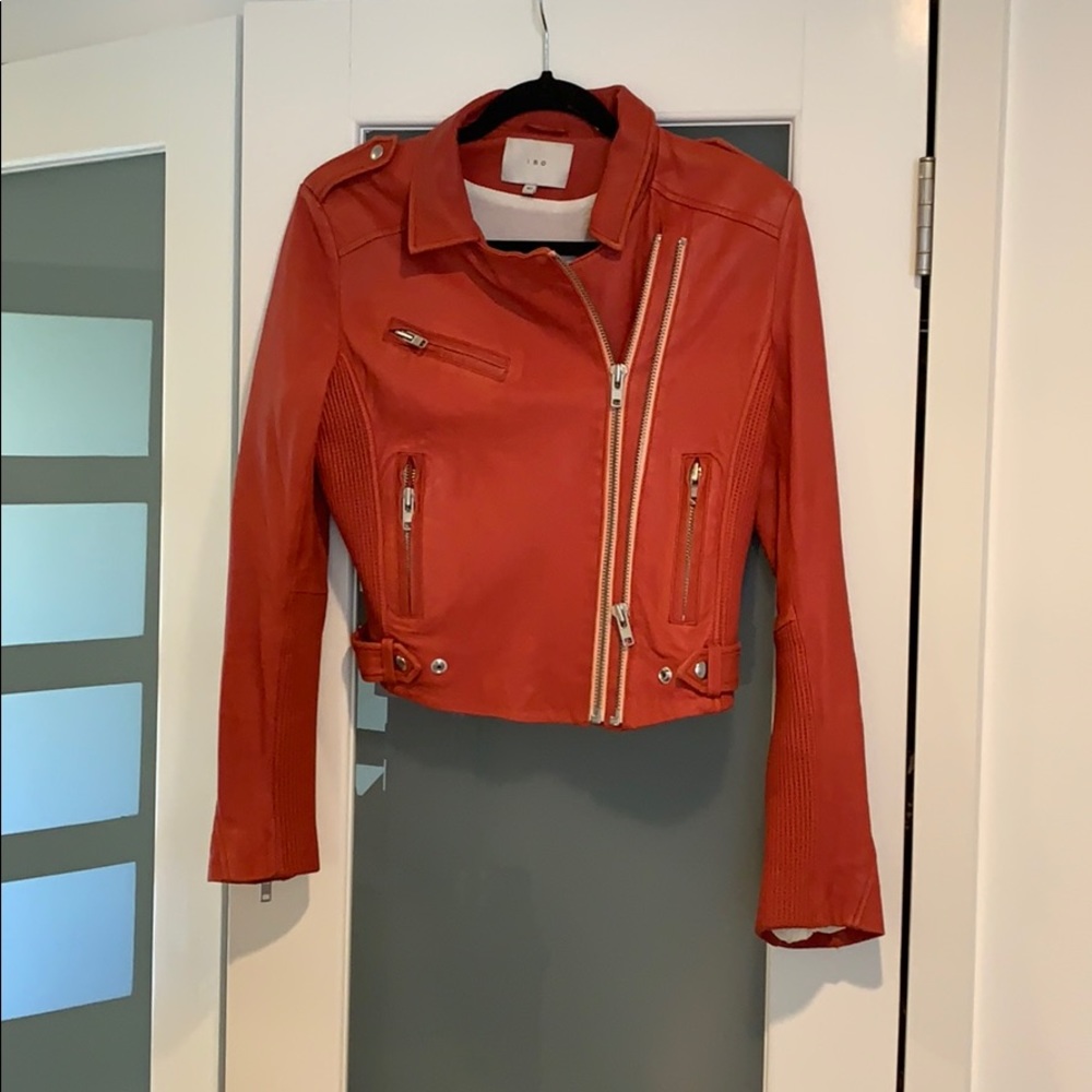 Orange IRO Leather Moto Jacket